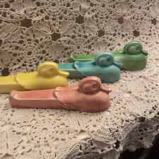 French Art Deco knife rests Ducks Crackle Glaze Ceramic Antique Set 4 picture