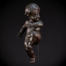 Putto Wooden Sculpture Cherub Antique 19th C Wood Statue 1800s Angel 18.5