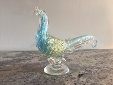 Vintage Alfredo Barbini Murano Glass Turquoise Pheasant - Missing Crown picture