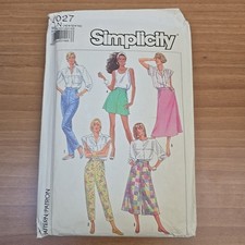 Simplicity 8027 Vintage 1980s Sewing Pattern Wide Leg Pants Skirt Tennis Shorts picture