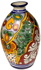 Vintage Patlan Mexico Talavera Vase Mexican Folk Art Pottery Small Spout Signed picture