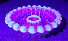 VTG 30s DEPRESSION Anchor Hocking PINK BOOPIE Glass Candle Holder UV GLOW PURPLE picture