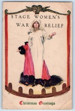 c1910's Christmas Greetings Stage Women's War Relief Nurse Original WWI Postcard picture