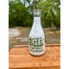 1944 Vintage Harms Dairy Oakhurst Farm Savannah GA Quart Milk Bottle Green ACL picture