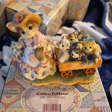 Calico Kittens Cat Porcelain Figurine “MOM - Maker of Miracles” Wagon Kittens picture