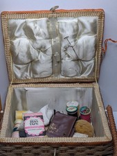 Vintage Woven Sewing Basket Box Taiwan Woolworth Craft Storage w Supplies picture