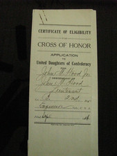 CIVIL WAR MARYLAND CONFEDERATE ENGINEER CROSS OF HONOR CERTIFICATE picture