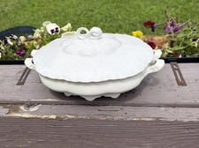 Antique Habsburg Austria Covered Vegetable Tureen White China Bow Finial picture