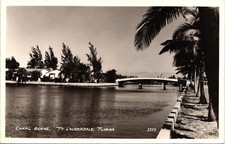 CANAL SCENE real photo postcard rppc FORT FT LAUDERDALE FLORIDA FL picture