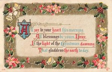 1911 Embossed Christmas Postcard - Holly, Bells, Gilt, Lemay MO Postmark picture