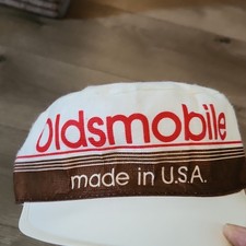 Vintage Oldsmobile Made in USA White Brown Hat Collectible Vehicle Memorabilia picture