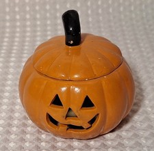 Vintage 1990s Halloween Pumpkin Jack O' Lantern Ceramic Tea Light Candle Holder picture
