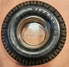 Vintage Firestone Transport 100 Truck Tire Ashtray Clear Embossed Glass Sign PC picture