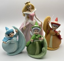 Vintage Rare Sleeping Beauty Aurora With Fairy Godmothers Ceramic Figurines picture