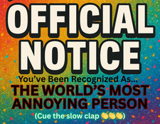 😂 Anonymous Prank Postcard – Congratulations -  World’s Most Annoying Person  picture