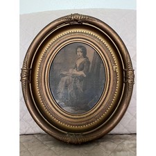 Antique Victorian Oval Gilt Gesso Frame with 'Household Devotion' Engraving, Sam picture
