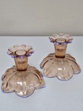 Westmoreland Glass Lotus Pink & Blue Opalescent Candle Stick Holders (Set of 2) picture