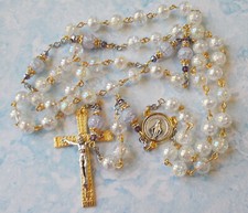 GORGEOUS Natural AB crystal cracked quartz Rosary~2 tone~Handmade~Italy picture