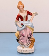 Vintage 1945-1952 Hand Painted Porcelain Victorian Woman With Dog Figurine  picture