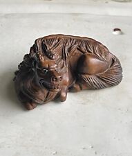 Vintage Chinese Carving Boxwood Mythical Creature Signed picture