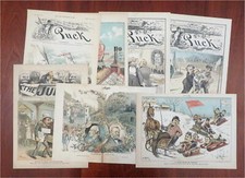 Presidents Cleveland Harrison 1880s Puck Judge Political Cartoons Lot x 7 prints picture