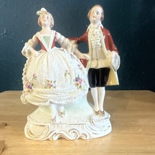 Vintage Germany Porcelain Courting Couple Figurine 6.5” Floral Gold 17880 picture