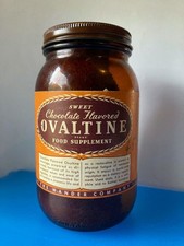 Clean Vintage Ovaltine Chocolate 6 oz  Amber Jar some contents Wander Company picture