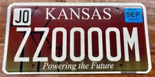 UNIQUE 2021 KANSAS POWERING THE FUTURE VANITY LICENSE PLATE, ZZOOOOM, LONG ZOOM picture