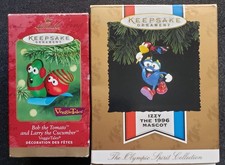 2 Hallmark Keepsake Ornaments - Veggie Tales and Izzy The 1996 Olympic Mascot picture