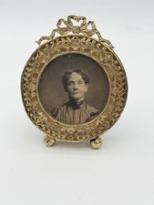 Antique Victorian French Gold Gilt Round Filigree Bow Crest Mini Photo Frame picture