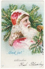 Santa Claus Big Beard Pine Boughs Early 1900s antique Christmas postcard picture