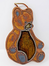 Victoria Littlejohn Stoneware ceramic Bear decorative Trivet w/ crackle glass picture