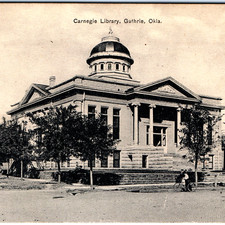 c1900s Guthrie, OK Carnegie Library Postcard Horse Carriage Girl Bicycle OK picture