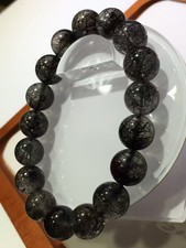 Natural Black Hair Rutilated Quartz Crystal   Round Bead Bracelet 13MM picture