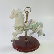 Bisque Porcelain Carousel Horse Figurine Hand Painted & Wooden Base & Metal Pole picture