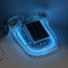 Neon Blue Push Button Phone 1980s ROXANNE 9221-8 Clear Lucite Light Up VTG Works picture