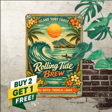Island Surfing Craft Beer Coastal Tavern Bar Decor Metal Tin Sign Plaque picture