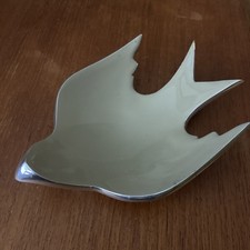 Lunares San Francisco Beige Bird Trinket Dish Enameled Aluminum Dove Candy Bowl picture
