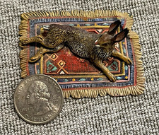 Antique Austrian Vienna Cold Painted Bronze Miniature Rabbit on Fringed Rug MINT picture