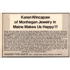 Hughes' Fire Agate Karen Wincapaw of Monhegan Jewelry Willcox AZ 1977 Ad SAI6-1 picture