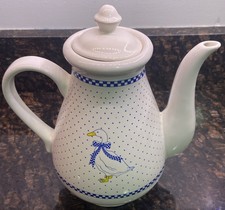 Vintage Farmhouse Ceramic Country Goose w/ Blue Bow Tea Pot picture