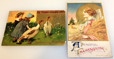 A PEACEFUL THANKSGIVING (John Winsch) & Turkey Greetings~ (2) ANTIQUE POST CARDS picture