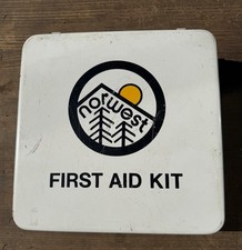 Vintage Norwest First Aid Kit. Metal Case With Multiple Bandages And Gauze Pckg picture