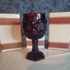 Avon 1876 Cape Cod Collection Ruby Red Glass Wine Goblet Candle Holder With Box picture