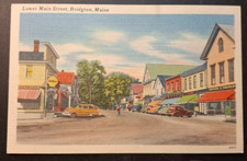 Bridgton Maine Lower Main St Potter & Thurlow bldg Postcard Circa 1940s picture