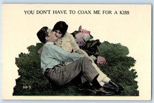c1910's Romance Couple You Don't Have To Coax Me For A Kiss Antique Postcard picture
