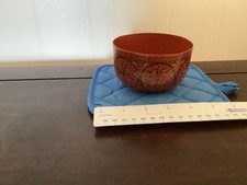 Vintage Chinese or Japanes Red Lacquer Bowl Gilt Floral Scroll Decoration picture