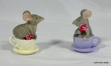 Set  Of 2 Charming Tails Mice In Teacups with Red Roses picture