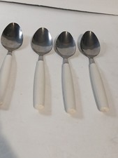 Vintage White Plastic Handle Tablespoon Lot 4 Serving Spoons Retro 8