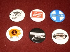Railroad Logo Pins. Six collectibles for hat, shirt or wall.  Nice variety picture